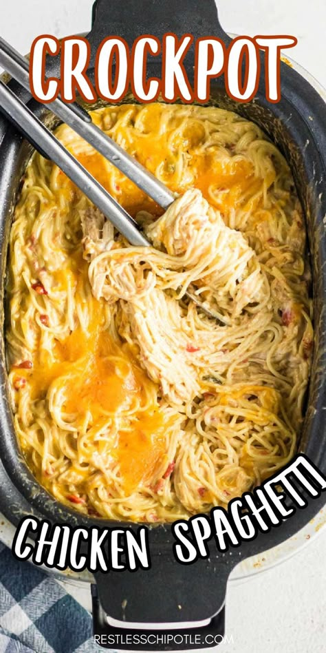 Crock Pot Chicken Spaghetti, Crockpot Chicken Spaghetti, Chicken Spaghetti Recipe, Crockpot Pasta, Chicken Spaghetti Recipes, Chicken Crockpot Recipes Easy, Easy Crockpot Dinners, Easy Crockpot Chicken, Crock Pot Chicken