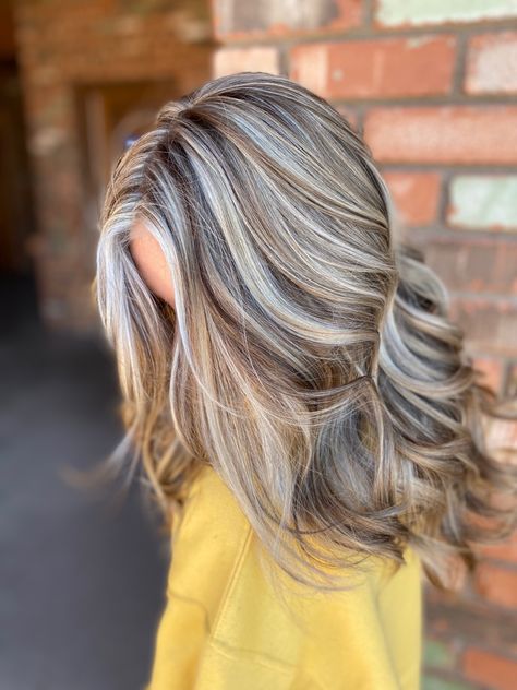 Dimensional Hair Blonde Brown Grey Hair, Silver And Grey Highlights, Dramatic Multi Dimensional Hair Color, Very Dimensional Blonde, Ash Blonde Chunky Highlights, Brown And Platinum Blonde Hair, Ash Brown Hair With Caramel Highlights, Chunky Dimensional Blonde, Long Dimensional Blonde Hair