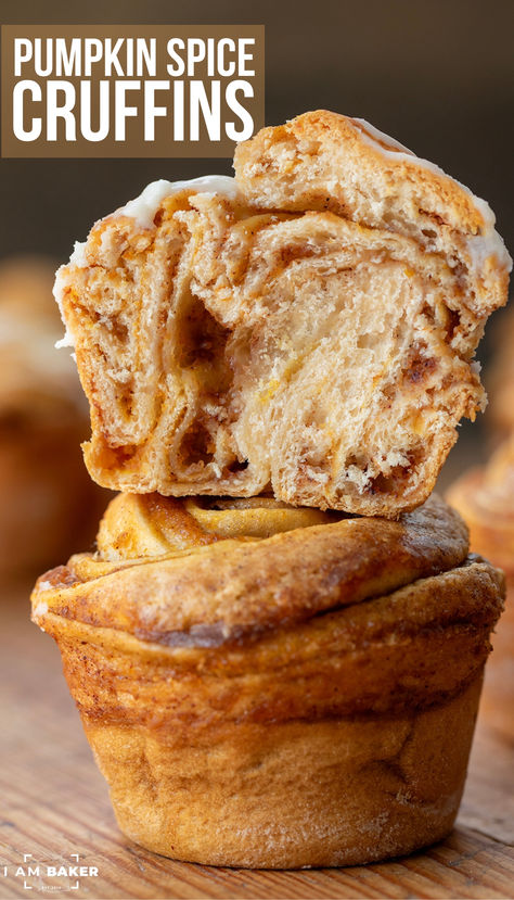 https://iambaker.net/pumpkin-spice-cruffins/Pumpkin Spice Cruffins are like eating a piece of pumpkin pie in a muffin, I mean cruffin, form, featuring a flaky exterior, a moist and flavorful pumpkin pie filling, and an optional cream cheese glaze that takes them to the next level of deliciousness! These delightful pastries are a wonderful way to savor the flavors of fall and are perfect for a cozy breakfast or dessert. Pumpkin Spice Cruffins, Pumpkin Pastry Recipes, Pumpkin Cruffins, Pumpkin Pastry, Cruffin Recipe, 2024 Holidays, Cream Cheese Puff Pastry, Pumpkin Spice Cream, Pumpkin Pie Cookies