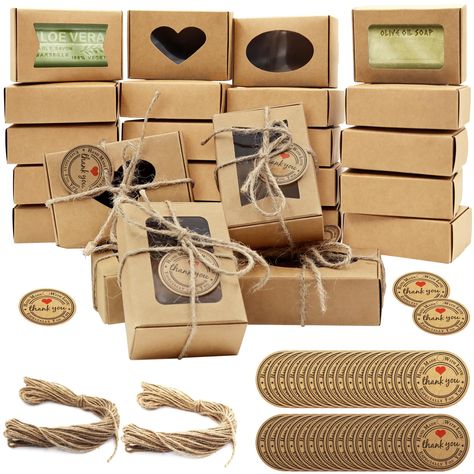 PRICES MAY VARY. Complete Packaging Set: Includes 60 soap packaging boxes with 4 different shapes of clear windows, 15 boxes per shape, 60 gift tags and totally 64 feet of jute twine，sufficient quantity combination for daily use Premium Kraft Paper Material: Crafted from high-quality kraft paper, these soap gift boxes durable and sturdy, exquisite window design can perfectly showcase gifts Practical Design: These small soap packaging boxes have four different shapes of window, includes heart rec Soap Making Tutorials, Homemade Body Care, Cookies Packaging, Handmade Soap Recipes, Beeswax Wraps, Mini Soaps, Soap Making Supplies, Homemade Soap Recipes, Clear Windows