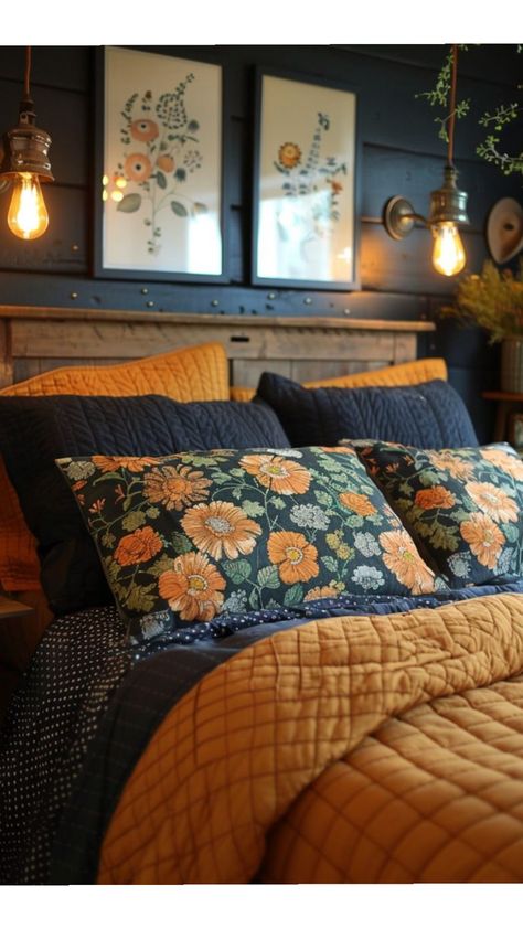 Decor Ideas For Living Room, Home Decor Cozy, Bedroom Orange, Cozy Home Decor, Ideas For Living Room, Home Decor Idea, Home Decor Modern, Decoration Inspiration, Blue Bedroom