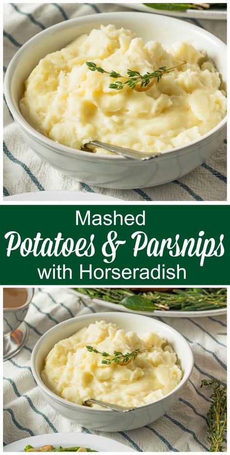 Creamy Mashed Parsnips & Potatoes w/ Horseradish - Daring Gourmet Horseradish Mashed Potatoes, Irish Mashed Potatoes, Mashed Parsnips, Buttery Mashed Potatoes, Parsnip Puree, Potato Recipes Side Dishes, Mashed Potato Recipes, Creamy Mashed Potatoes, Potato Dishes