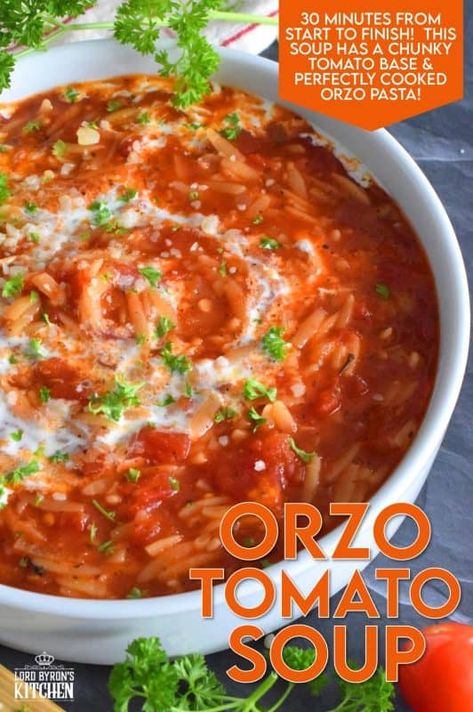 Orzo Tomato Soup, Orzo Tomato, Weeknight Soup, Soup Sandwich, Orzo Soup Recipes, How To Cook Orzo, Chicken Pot Pie Soup, Pot Pie Soup, Orzo Soup