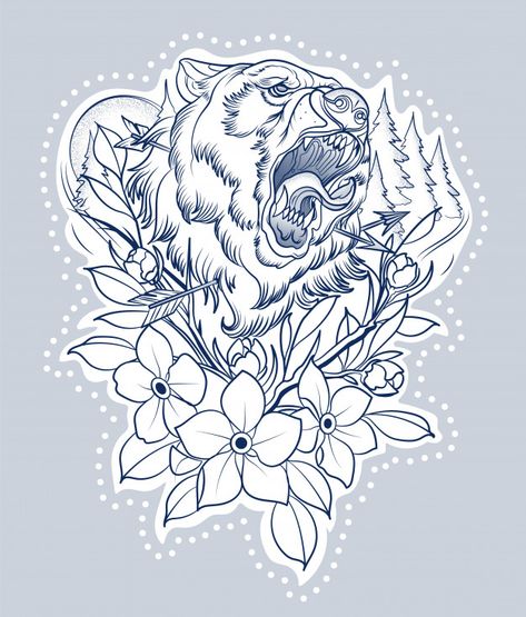 Hunting tattoo of a wounded bear with arrows Premium Vector | Free Vector #Freepik #vector #freevintage #freedesign #freenature #freeanimal Traditional Bear Tattoo, Tattoo Bear, Pirate Ship Tattoos, Hunting Tattoos, Bear Tattoos, Sketch Tattoo Design, Ship Tattoo, Bear Tattoo, Tattoo Stencil Outline