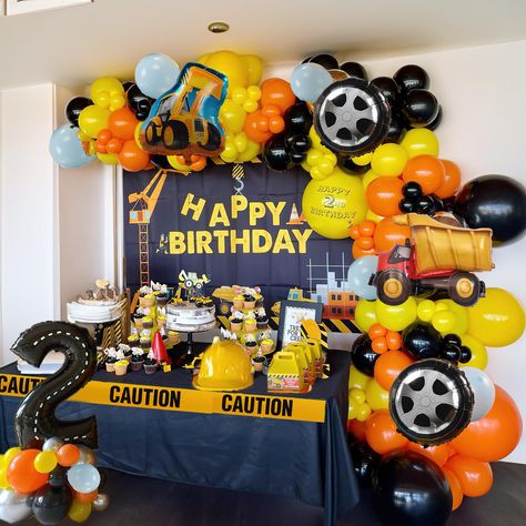 PRICES MAY VARY. 【 Construction Balloons Garland Kit】: These Construction Party Balloon garland kit includes 122pcs latex balloon (color in Yellow Orange, , Pestal Blue, Black. size in 5inch, 10inch,12inch，18inch) with 1pc Bulldozer foil Balloons +1pcice Truck foil Balloons +2pc wheels foil balloon ） , 3pcs balloon arch accessories. Glue dots,ribbons,arch strip for DIY Balloon arch kit. 【Premium Material】：: These Construction Balloons made from high quality natural latex, non-toxic and safe, thi Dinosaur And Construction Party, 1st Birthday Party Construction Theme, 3rd Birthday Party Construction Theme, Birthday Party Ideas For 3 Year Boy, Construction Balloon Garland, Construction Balloons, Construction 2nd Birthday Party, Birthday Construction Theme, Construction Theme Party Decorations