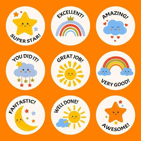 Reward Cards For Students, Great Job Stickers, Encouragement Stickers, Stickers For Students, Cute Motivation, Motivation Stickers, Preschool Charts, Teach English To Kids, Space Themed Room