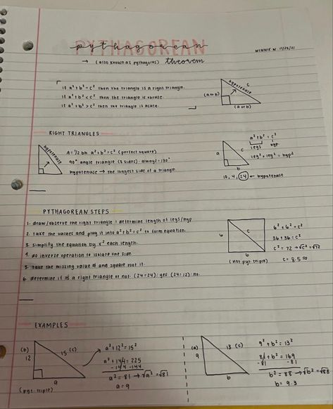 Pythagorean Theorem Notes Aesthetic, Geometry Study Notes, Geometry Math Notes, Geometry Notes High School, Pythagorean Theorem Notes, Trigonometry Notes, Maths Trigonometry, Geometry Aesthetic, Algebra Notes