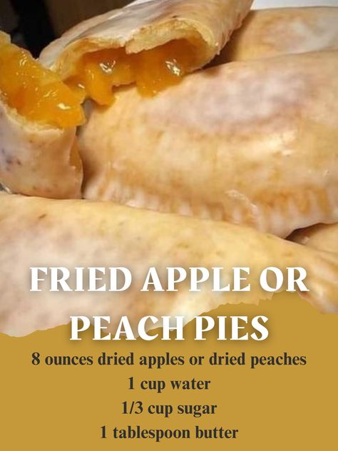 FRIED APPLE OR PEACH PIES 😋😋 Don't... - Grandma's Recipes Fried Peach Pies, Peach Pies, Apple Pie Ingredients, Fried Apple, Fried Apple Pies, Cinnamon Filling, Dried Peaches, Fried Pies, Flaky Biscuits