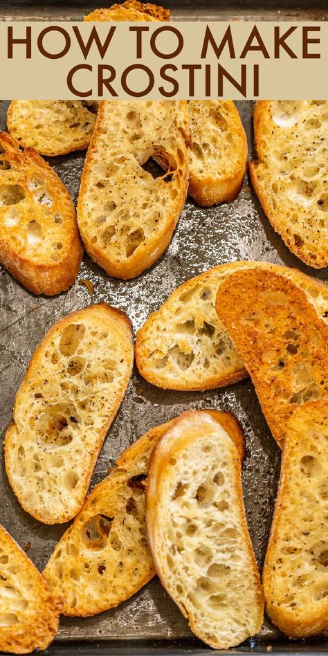 Toasted French Bread With Olive Oil, Baked Bread Appetizer, Baggett Bread Recipe Easy, Bread Ends Recipes, Crusty Bread Sandwich, Toasted Bruschetta Bread, Brushetta Recipe Bread, How To Toast Baguette Slices, French Bread Croutons