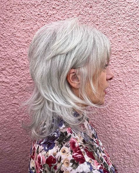 16 Shag Haircuts for Women Over 60 to Look and Feel Younger Grey Wolfcut Hair, Shag Haircut Gray Hair, Mullet Hair For Women, Wolfcut Hair Women Medium, Shag With Layers Haircut, Longer Shag Haircut Over 50, Medium Wolf Haircuts For Women, Shag Hair Over 50, Gray Wavy Shag Haircut