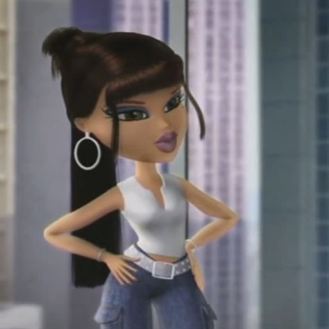 Yasmin Bratz Cartoon, Bratz Yasmin Cartoon, Yasmin Bratz Pfp, Brunette Bratz Doll, Jade Bratz Outfits, Yasmin Bratz Aesthetic, Mexican Bratz Doll, Jazmin Bratz, Yasmine Bratz