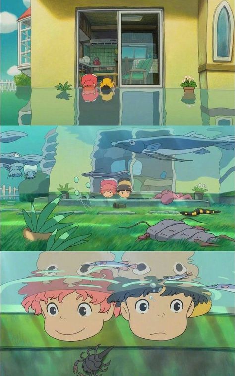 Ponyo Anime, Anime Scenes, Studio Ghibli Background, Pink Wallpaper Girly, Anime Illustration, Ghibli Artwork, Studio Ghibli Movies, Studio Ghibli Art, Ghibli Art