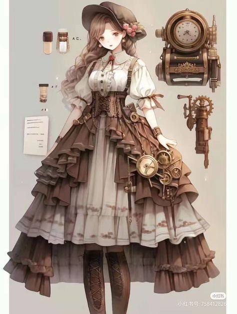 Dress With Jacket Outfit, Steampunk Dolls, Vestidos Anime, Punk Woman, Dreamy Gowns, Medieval Clothes, Steampunk Dress, Steampunk Women, Fashion Drawing Dresses