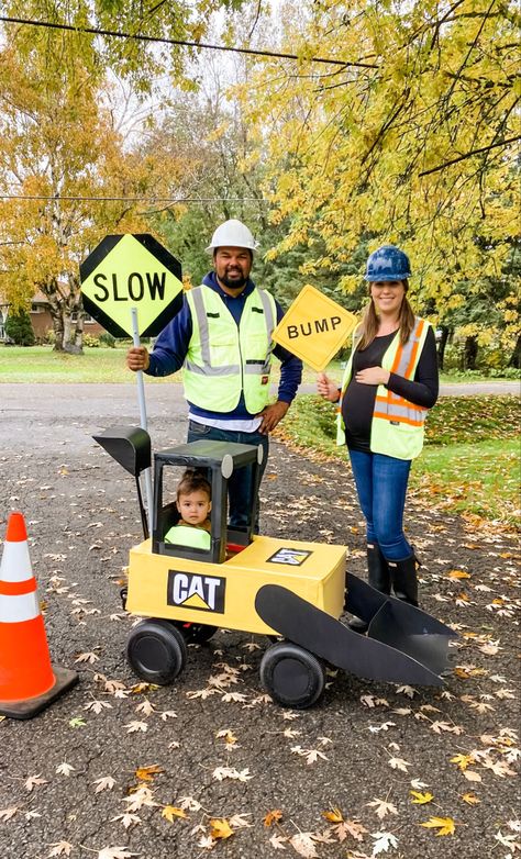 Halloween Tractor Costume, Tractor Stroller Halloween, Tow Truck Halloween Costume, Tractor Stroller Costume, Diy Car Halloween Costume, Excavator Wagon Costume, Race Car Family Halloween Costume, Family Costumes With Stroller, Wagon Race Car Costume