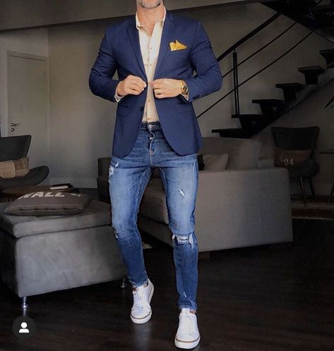 Sports Jacket Outfit, Blue Blazer Outfit Men, Blue Blazer Outfit, Blazers For Men Casual, Blazer Outfits Men, Smart Casual Menswear, Look Formal, Office Casual Outfit, Mens Fashion Jeans