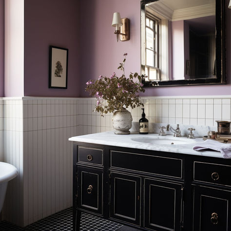 11 Stunning Mauve Decor Ideas You'll Want in Your Home Mauve Hallway, Sherwin Williams Mauve Colors, Purple Bathroom Vanity, Violet Bathroom, Mauve Decor, Mauve Paint Colors, Lilac Bathroom, Purple Color Combinations, Dusty Purple