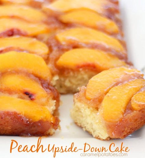 Peach Upside Down Cake With Box Cake And Fresh Peaches, Sheet Pan Pineapple Upside Down Cake, Peach Upside Down Cake From Scratch, Caramel Potatoes, Peach Upside Down Cake, Peach Recipes, Peach Desserts, Peach Cake, Fresh Peaches