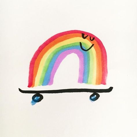 Skate Illustration, Dallas Clayton, Bad Drawings, Happy Happy Happy, Rainbow Painting, Art Rainbow, Rainbow Art, A Rainbow, Woodstock