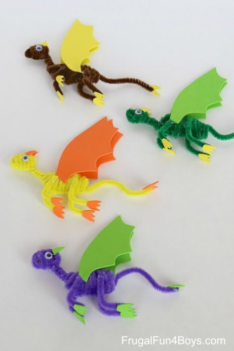 Pipe Cleaner Dragons                                                       … Dragons Craft, Skirt Diy, Folding Origami, Dragon Crafts, Pipe Cleaner Crafts, Dragon Party, 3d Origami, Crafts For Boys, Camping Crafts