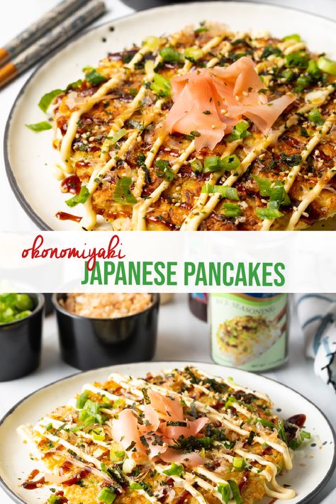 Cabbage Pancakes Okonomiyaki Sauce, Recipes With Furikake, Japanese Egg Pancake, Korean Cabbage Pancake Recipe, Japanese Savory Pancake, Cabbage Pancake Japanese, Cabbage Recipe Japanese, Japanese Okonomiyaki Recipe, Japanese Vegetable Pancakes