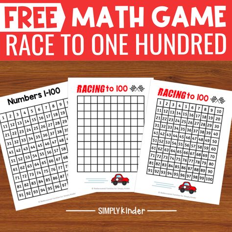 Are you looking for activities to help you count to 100? Check out our free printable “Race to 100” math game. We’ve also got counting activities and games that will practice double-digit number recognition. Race To 100, Free Math Games, Counting By 5's, Teaching Counting, Counting To 100, 100 Chart, Counting Games, Free Printable Games, Free Printable Activities