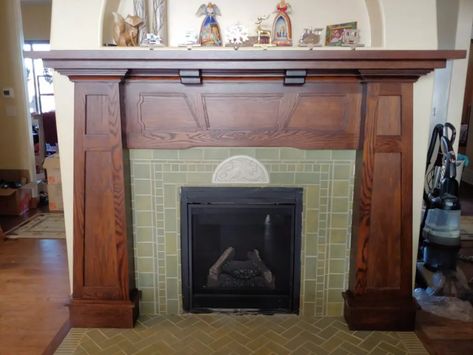 Custom Mantels - Intermountain Mantels & Woodwork - Utah Arts And Crafts Style Fireplace, Fireplace Wainscoting Wall, Craftsman Fireplace Surround, Craftsman Fireplaces, Craftsman Fireplace Mantels, 1920s Fireplace, Fireplace Mantle Designs, Craftsman Style Fireplace, Craftsman Bungalow Interior