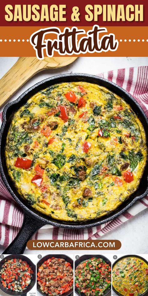 Start your day right with our Sausage and Spinach Frittata. This hearty and flavorful frittata is perfect for a delicious breakfast or brunch. Enjoy a wholesome and satisfying meal. #Frittata #BreakfastDelight #HeartyMea Keto Frittata Recipes, Spinach And Eggs, Fritata Recipe, Frittata Recipes Breakfast, Spinach Frittata Recipes, Sausage Egg Bake, Low Carb Christmas Recipes, Low Carb Holiday Recipes, Sausage And Spinach