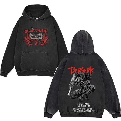 Embrace the character of Guts with this unique hoodie. Experience the power and intensity of the iconic hero from the anime Berserk. Product: Guts Oversized Hoodie with a One-of-a-Kind Design Sizes: S to XL Price: 15% off with FREE SHIPPING on all orders 📦 Berserk Hoodie, Anime Berserk, Berserk Anime, Gothic Harajuku, Streetwear Fall, Unique Hoodies, Black Streetwear, Hoodie Men, Anime Hoodie