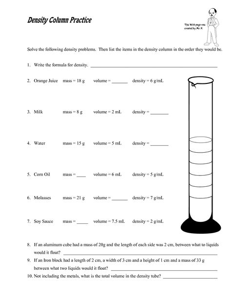 Density Activities, Density Column, Density Lab, Density Worksheet, Volume Worksheets, Chemistry Worksheets, Science Articles, Science Worksheets, School Worksheets