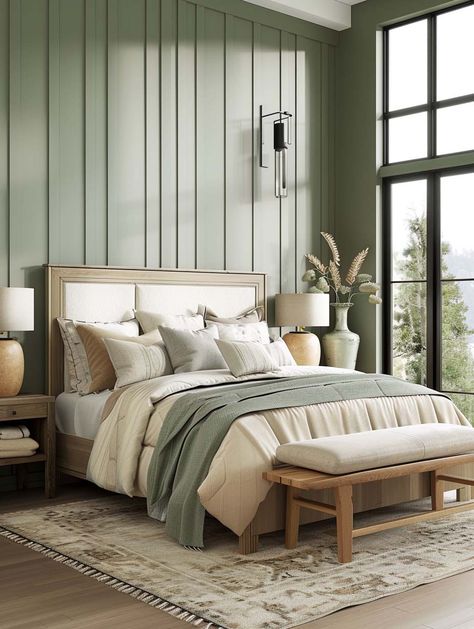 45. Green And Cream Guest Room, Sage Green Color Palette Bedrooms, Safe Green Bedroom, Green Neutral Bedroom, Green Color Palette Bedroom, Sage Green And Cream Bedroom, Green And Beige Bedroom, Green And Cream Bedroom, Cream Headboard