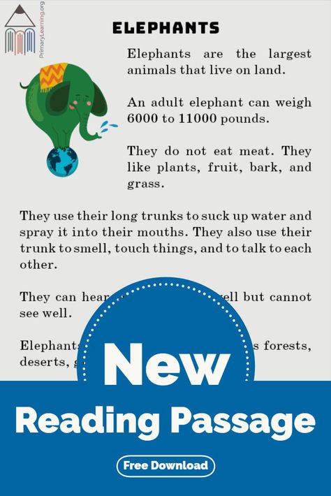 Endangered Animals Lessons, Elephant Facts For Kids, Elephant Information, Elephants For Kids, Reading Comprehension Texts, Cause And Effect Essay, Elephant Facts, Animal Lessons, 1st Grade Science