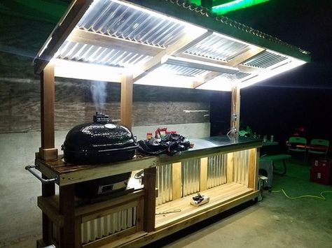 Multi Grill Station, Deck Cooking Station, Wooden Grill Station, Grill Roof Ideas, Grill Prep Station Outdoor, Grill And Smoker Station Diy, Bbq Prep Station, Diy Grilling Station, Bbq Station Ideas