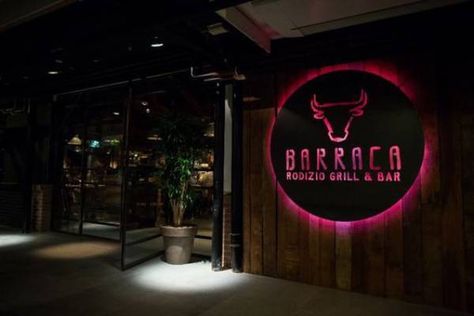 Steakhouse Design Interiors, Steakhouse Restaurant Design, Steakhouse Interior, Steakhouse Design, Country Restaurant, Brazilian Restaurant, Meat Restaurant, Pretty Logo, Backlit Signs