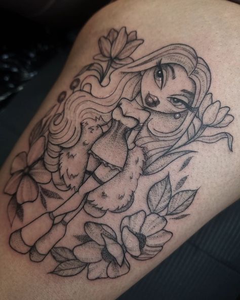 Brat Doll Tattoos For Women, Women Tattoo Designs Drawings, Bratz Doll Tattoo Ideas, Bratz Doll Tattoo, Brats Tattoo, Bratz Tattoo Design, Bratz Tattoo, Arm Tattoos Color, Z Tattoo