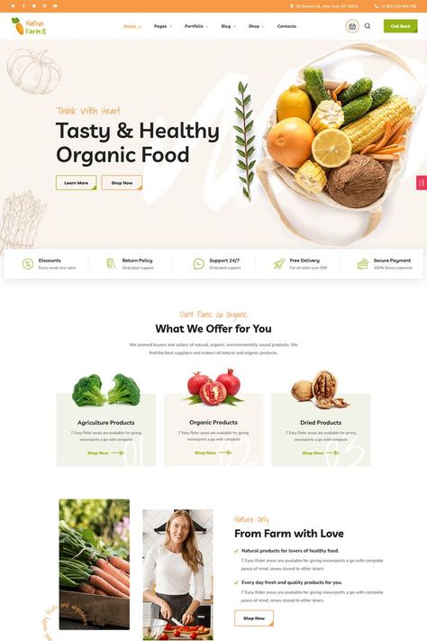 #affiliate NativeFarm - Organic & Healthy Food WordPress Theme | Food website design, Food website, Food website design inspiration Farmers Market Website Design, Organic Food Website Design, Organic Market Design, Product Knowledge Design, Healthy Website Design, Selling Website Design, Farm Website Design, Food Website Design Inspiration, Product Website Design