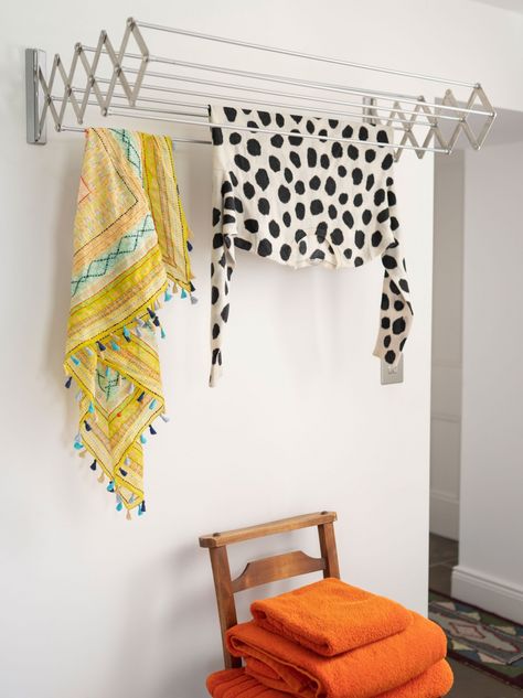 Folding Wall Mounted Clothes Airer | RE-foundobjects Utility Room Designs, Laundry Design, Folding Walls, Laundry Room Inspiration, Making Space, Hanging Clothes, Laundry Room Makeover, Utility Rooms, Laundry Room Design