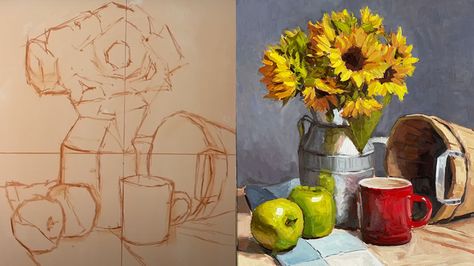 Flowers Still Life Drawing, Painting Still Life Oil, Oil Painting Still Life Step By Step, Creative Still Life Drawing, Still Lives Painting, Oil Paint Still Life, How To Paint Still Life, Oil Still Life Painting, Still Life Oil Painting Fine Art