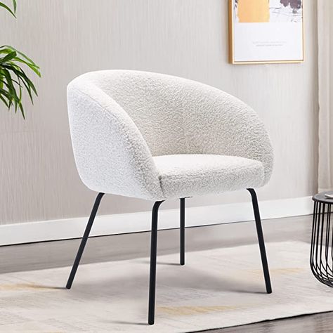 Amazon.com - Zesthouse Modern Sherpa Accent Chair Armchair for Living Dining Room, Upholstered Barrel Chair with Metal Legs, Comfy Lounge Sofa Chair for Living Room Bedroom, Cute Vanity Chair, White - Chairs Sherpa Dining Chair, Vanity Chairs With Backs, Cute Makeup Vanity, White Vanity Chair, Sherpa Chair, Makeup Vanity Chair, Desk Chair No Wheels, Upholstered Bedroom, Chair Desk