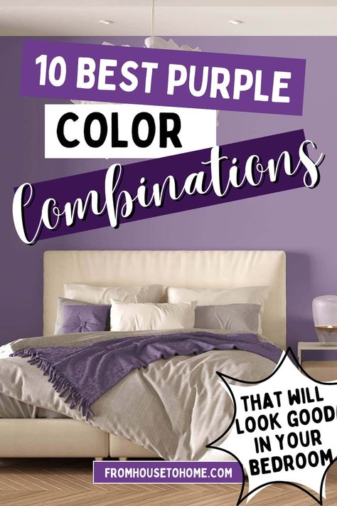 Make your bedroom look stunning with these 10 awesome purple color combinations! From soft and subtle shades to bold and bright hues, there’s a look for everyone. Bedroom Color Combination Purple, Decor For Purple Walls, Purple And Light Gray Bedroom, Purple Color Schemes Bedroom, Purple Gray Color Scheme, Purple Walls In Bedroom, Purple Color Room Bedrooms, Purple And Gold Room Ideas Bedrooms, Purple Yellow Bedroom Ideas