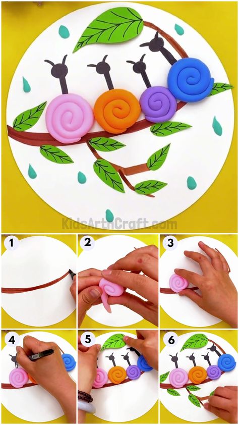 Crafts With Clay For Kids, Snail Crafts For Kids, Clay Snails, Dry Clay Crafts, Air Dry Clay Crafts, Easy Air Dry Clay, Diy Crafts Butterfly, Clay Art For Kids, Snail Craft