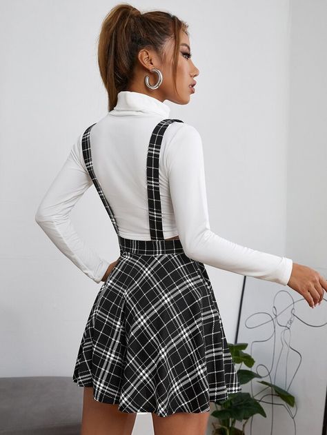 Pride Outfit, Suspender Skirt, Cute Photo, Womens Basic, Overall Dress, Waist Line, Tartan Pattern, Tartan Plaid, White Plaid