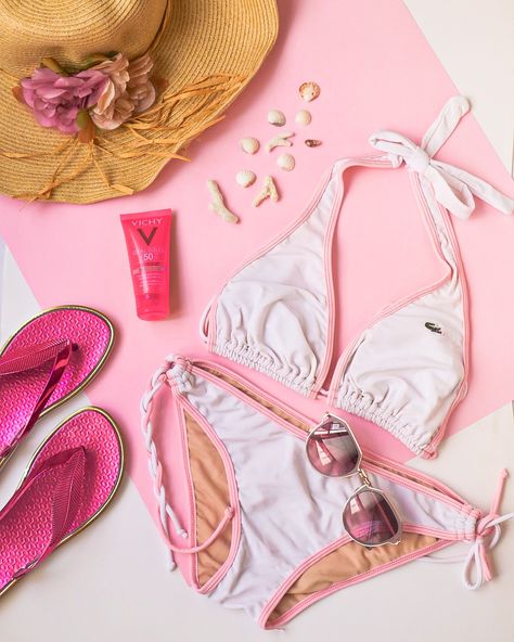 Flatlay Clothes, Content Photos, Flat Lay Inspiration, Swimwear Shoot, Sleeveless Short Dress, Pink Summer, Short Dress, Flat Lay, Summer Vibes