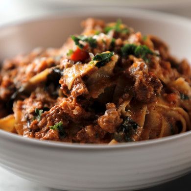 Tagliatelle Bolognese from Food Network Evan Funke, Tagliatelle Bolognese, Tagliatelle Pasta, Food Network Chefs, Bolognese Recipe, Tv Chefs, Diced Carrots, Bolognese Sauce, Asian Noodles