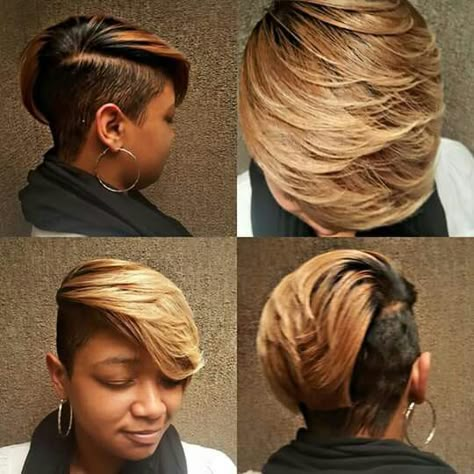 Nice!! 😍 Half Mohawk For Black Women, Short Hairstyle With Shaved Sides, 2023 Short Hair Styles, Black Womens Hairstyles, Short Weave Hairstyles, Shaved Side, Black Hair Short Cuts, Shaved Side Hairstyles, Tapered Natural Hair