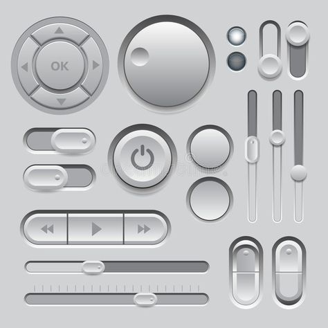 Gray Web UI Elements Design. stock illustration Desain Ux, Ui Buttons, Elements Design, Industrial Design Sketch, Id Design, Ui Design Inspiration, Ui Elements, Electronics Design, Interface Design