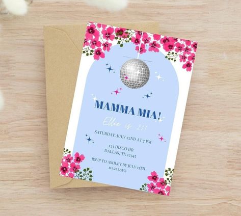 Mamma Mia Disco, Disco Birthday Invitation, Mamma Mia Birthday, Greek Birthday, Disco Birthday, Bachelorette Invitation, Bachelorette Invitations, Mama Mia, 17th Birthday