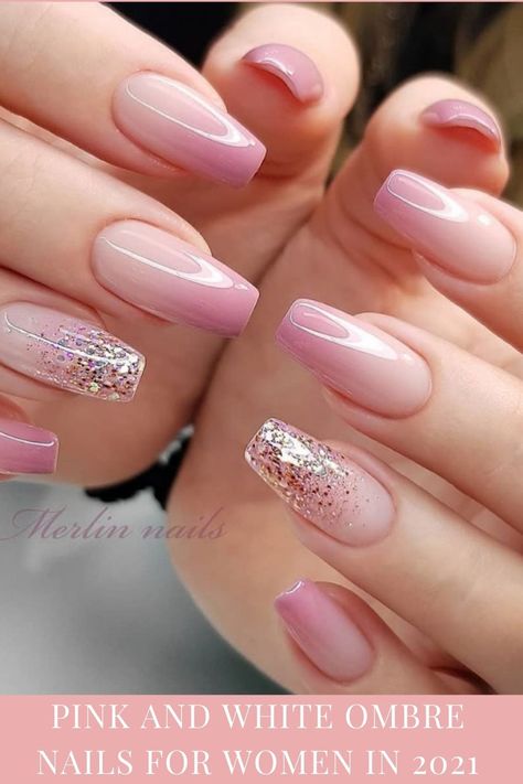 Pink Ombre Nails, Sparkle Nails, Short Acrylic Nails Designs, Nail Designs Glitter, Bridal Nails, Fancy Nails, Chic Nails, Summer Nail, Short Acrylic Nails