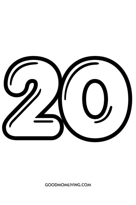 Bubble Number 20 2025 Bubble Letters, 20 Number Design Fonts, Number 20 Worksheet, Free Number Printables, Color The Number, Senior Pants, Numbers Drawing, Leavers Shirt, Bubble Numbers