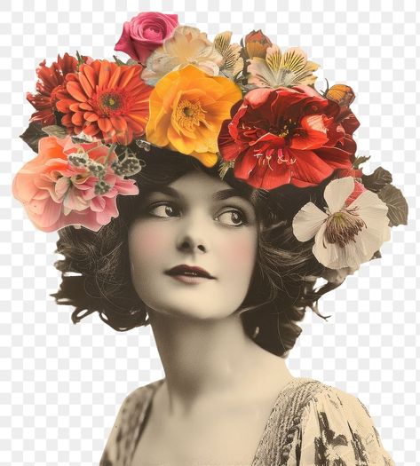 Vintage Png Aesthetic, March Clipart, Aesthetic Pngs, Flowers Portrait, Surreal Collage Art, Crown Png, Portrait Vintage, Vintage Png, Surreal Collage