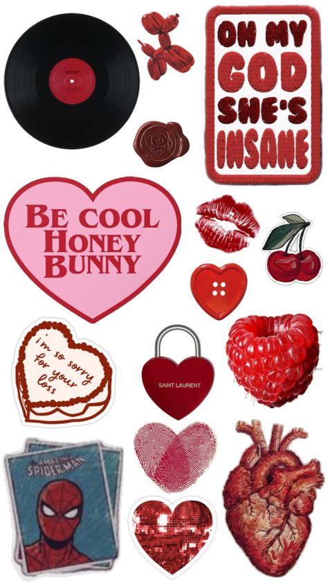 red, vintage, hearts, message, record sticker sheet Record Sticker, Vintage Hearts, Iphone Stickers, Scrapbook Printing, Collage Phone Case, Honey Bunny, Scrapbook Materials, Painting Collage, Iphone Wallpaper Photos